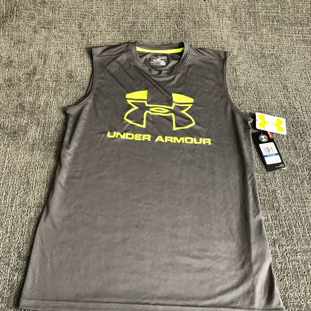 Under Armour Boys Gray Tank Top with Yellow Logo
